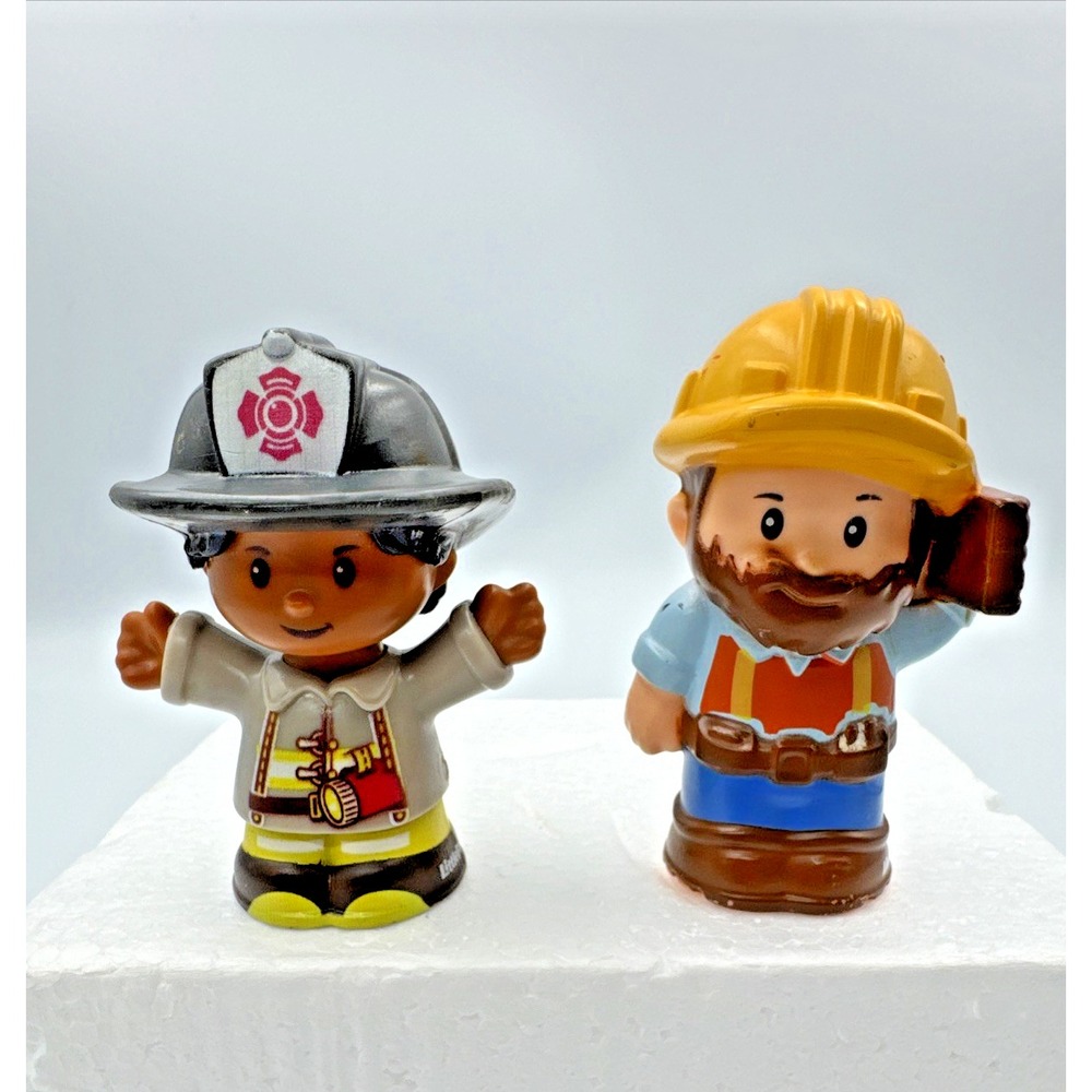 Lot Of 2 Fisher Price Little People Girl Firefighter and Construction Man 2016